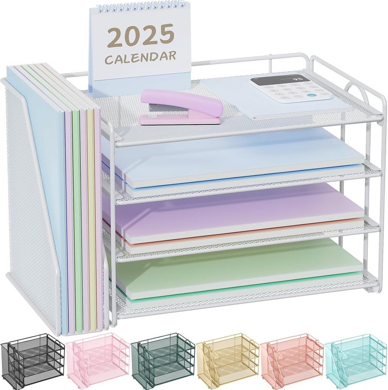Spacrea Desk Organizers and Accessories, Paper Organizer for Desk with File organizer, Desk Accessories & Workspace Organizers for Office Supplies (White) - Image 1